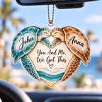 Personalized Sea Turtle Car Ornament - Custom Names Ocean Beach Couple Keepsake - Ideal Anniversary Gift for Couples