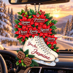 Personalized Name Faith & Poinsettia Ice Skates Christmas Ornament - Inspirational Keepsake