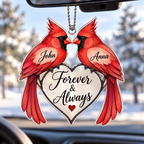 Personalized Cardinal Couple Ornament  - Custom Names Forever & Always Heart Car Ornament Gift for Couples, Anniversary Gifts for Husband & Wife