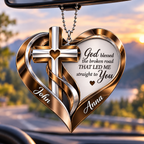 Personalized Memorial Cross Heart Ornament – God Blessed the Broken Road Car Ornament - Ideal Gift for Couples, Gift for Jesus Lovers