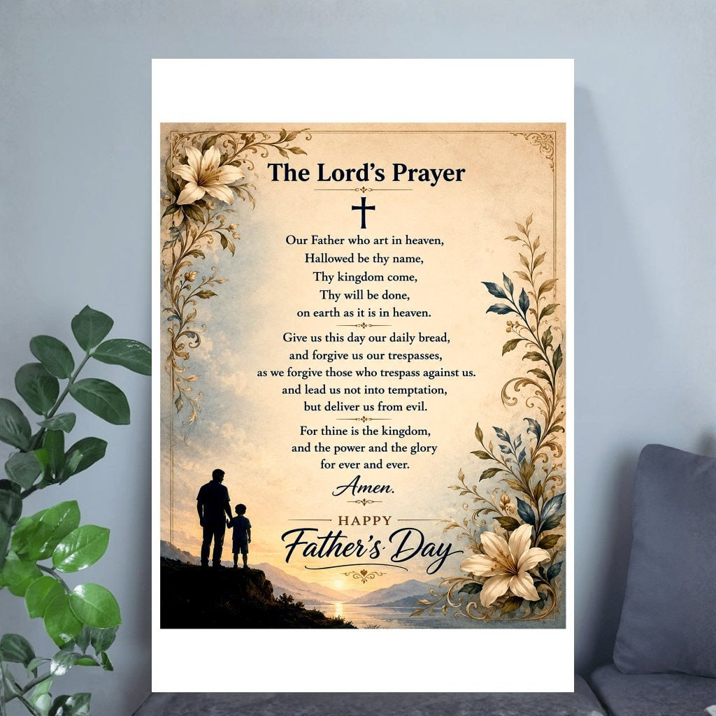 The Lord's Prayer Poster Wall Art - Our Father Prayer Poster Wall Decor - Inspirational Bible Verse Gift for Jesus Lovers, Dad & men