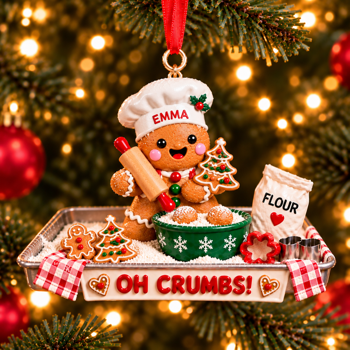 Personalized Gingerbread Baking Crew 3D Ornament – Custom Names Christmas Gift