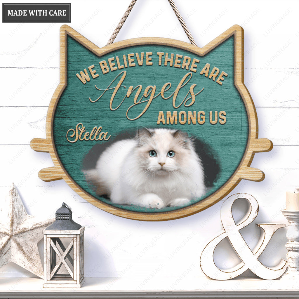 Personalized Cat Angels Among Us Memorial Customized Shape Wooden Sign