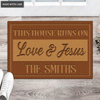 Personalized This House Runs On Love And Jesus Doormat