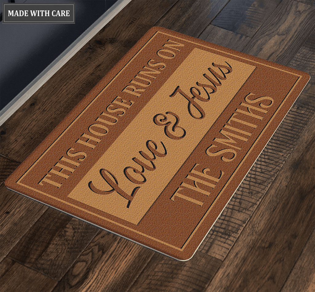 Personalized This House Runs On Love And Jesus Doormat