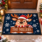 Personalized Family Name Christmas Reindeer Doormat – Cute Holiday Welcome Mat