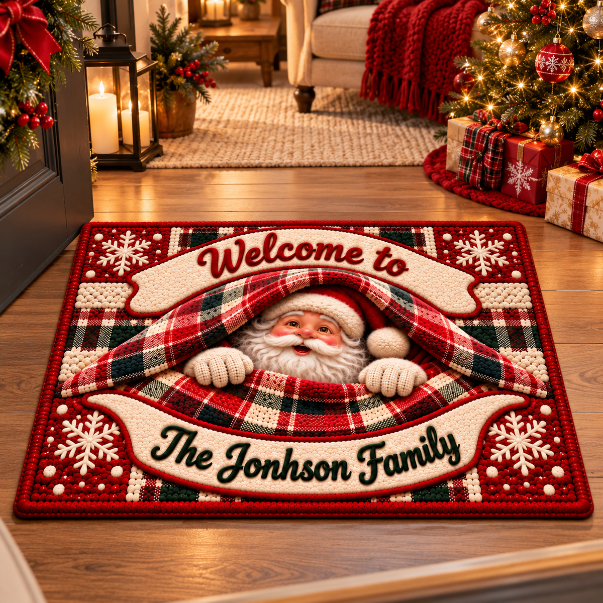 Santa Claus Christmas Family Welcome Decor - Personalized Doormat