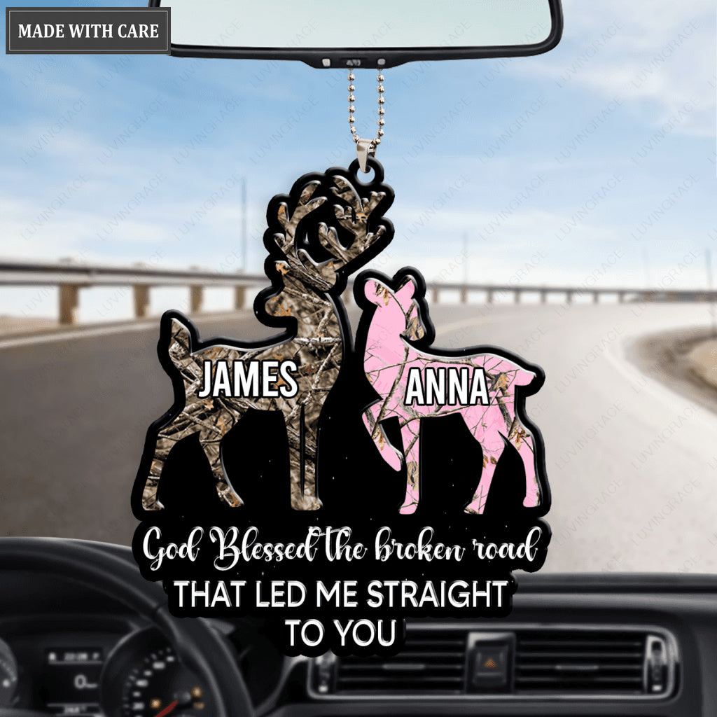 Personalized God Blessed Buck And Doe Deer Couple Camo Ornament