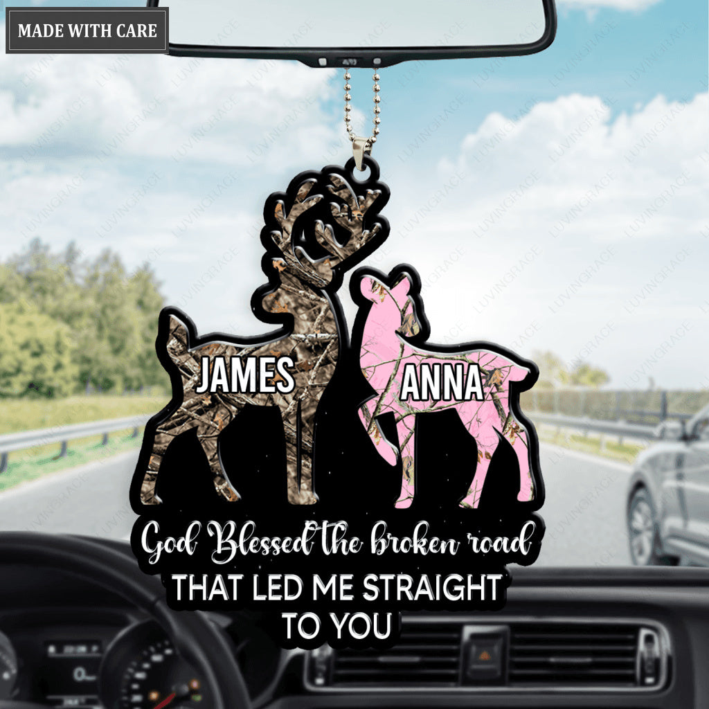 Personalized God Blessed Buck And Doe Deer Couple Camo Ornament