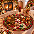 3D Personalized Christmas Santa Staircase Round Rug