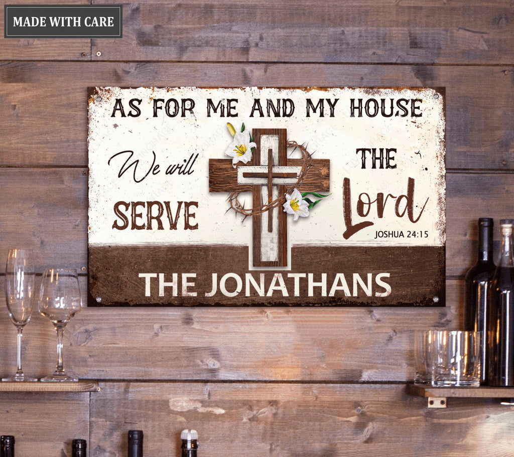 Personalized Vintage Cross Serve The Lord Metal Sign