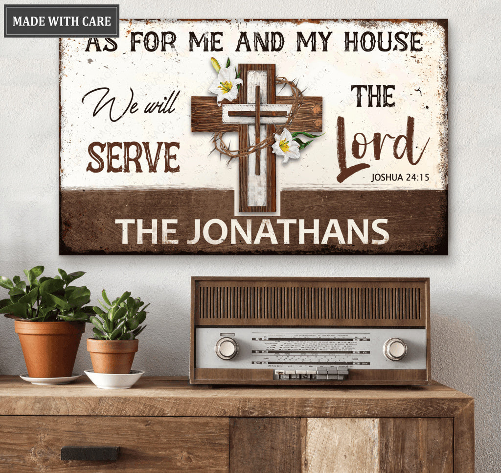 Personalized Vintage Cross Serve The Lord Metal Sign
