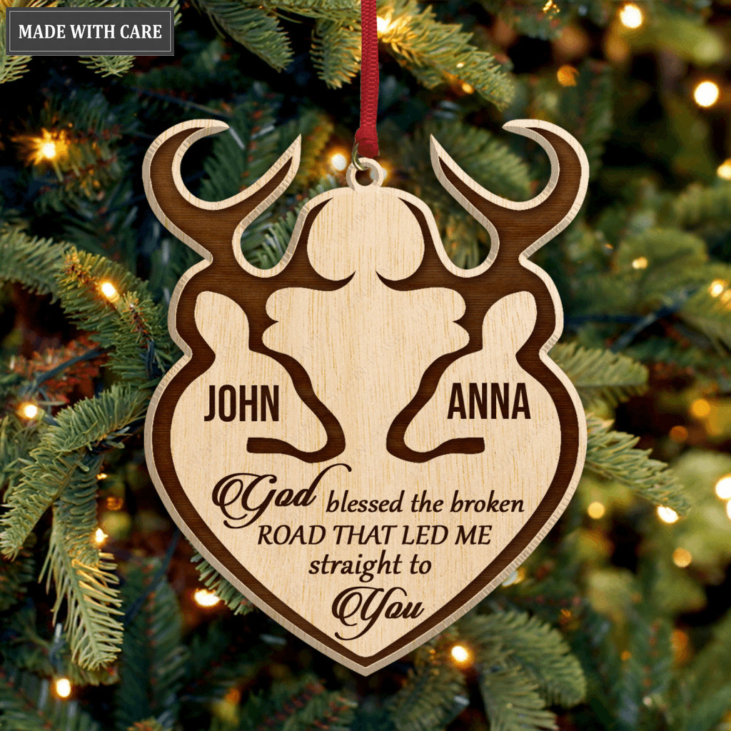 Buck And Doe God Blessed Personalized Wood Engraved Ornaments