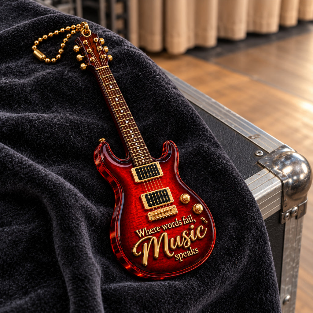 Where Words Fail Music Speaks – 3D Guitar Ornament