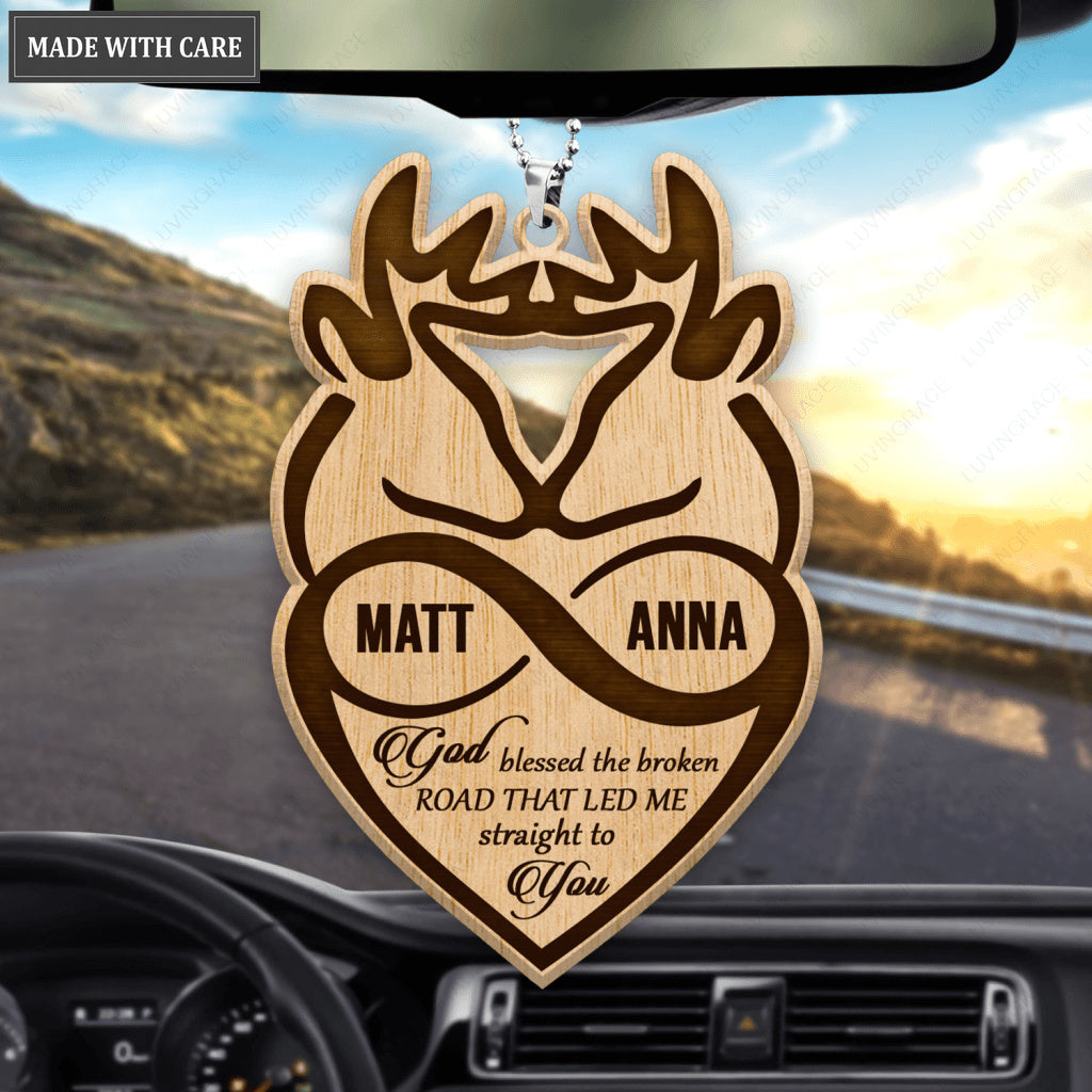 Buck And Doe Infinity Love God Blessed Personalized Wood Engraved Ornament