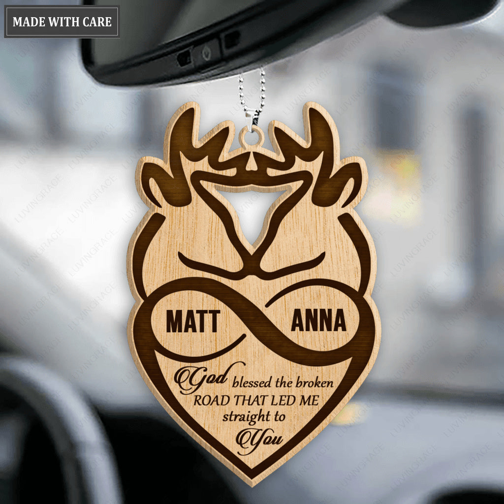 Buck And Doe Infinity Love God Blessed Personalized Wood Engraved Ornament