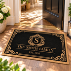 Personalized Family Name Vintage Crest Doormat – Elegant Monogram Welcome Mat