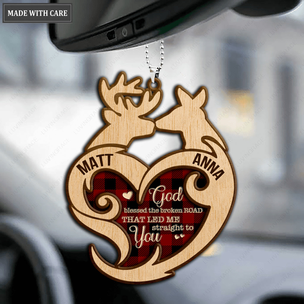 Tartan Buck And Doe God Blessed Personalized Wood Engraved Ornaments