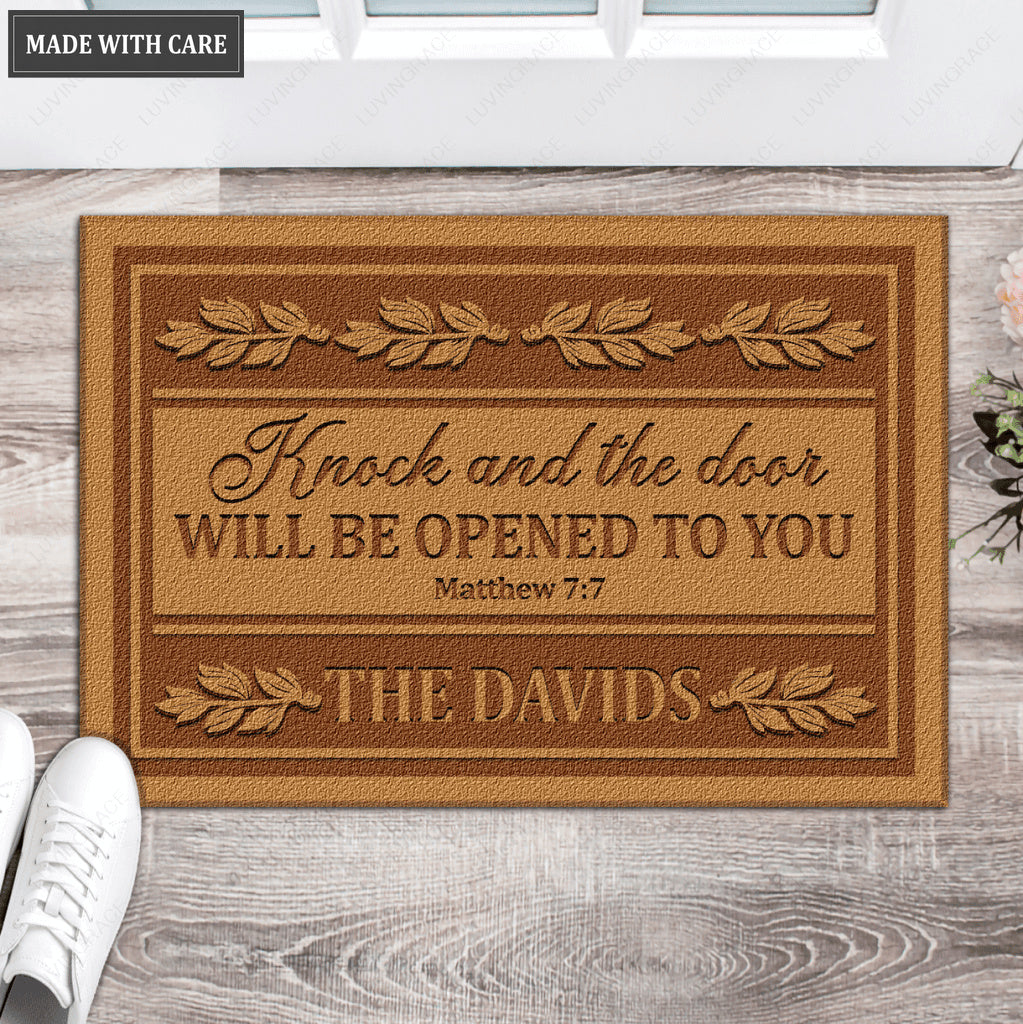 Knock And The Door Will Be Opened To You Personalized Door Mat