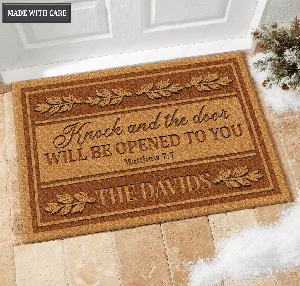 Knock And The Door Will Be Opened To You Personalized Door Mat