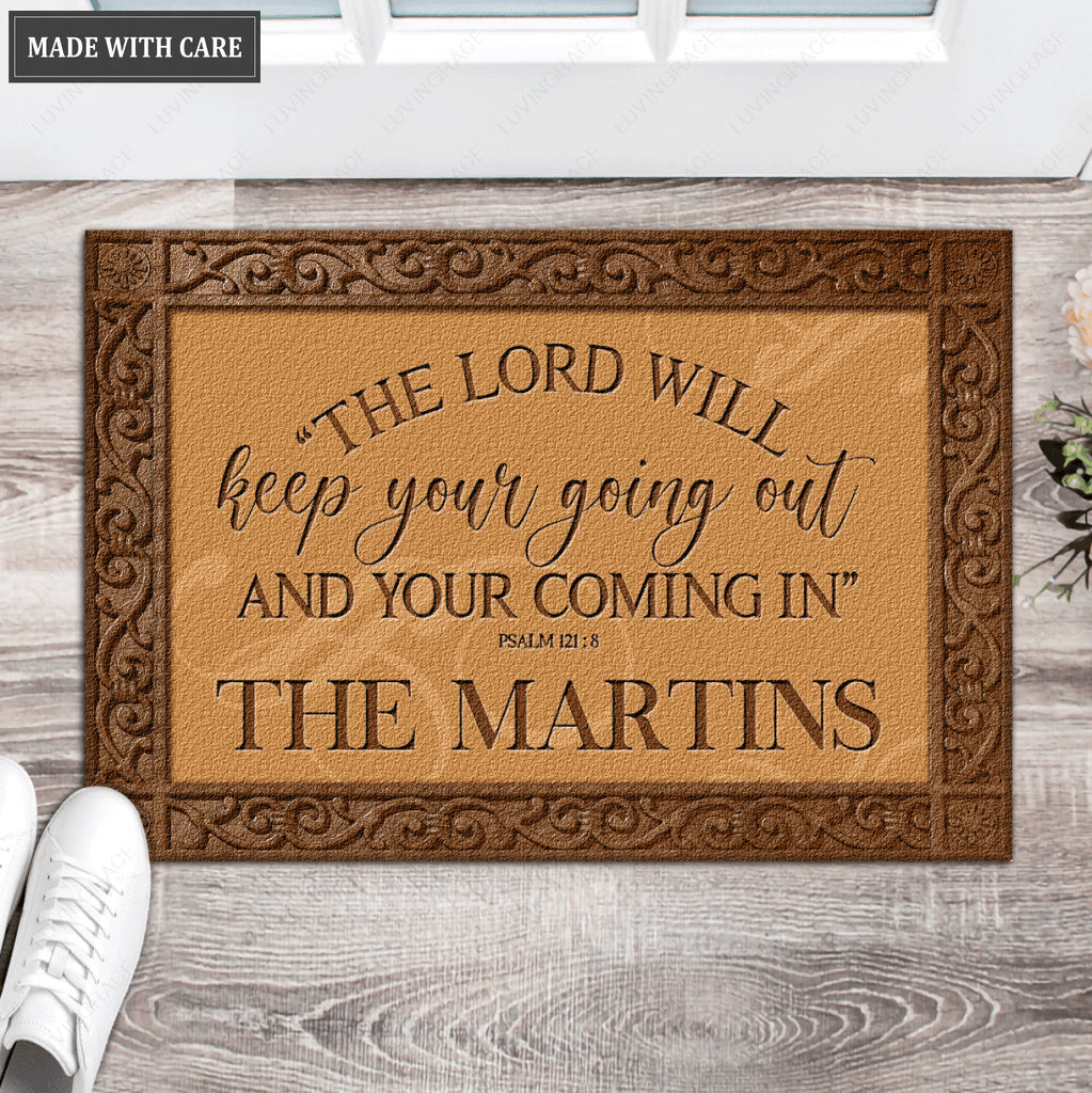 The Lord Will Keep Your Going Personalized Door Mat