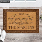 The Lord Will Keep Your Going Personalized Door Mat