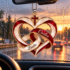 Personalized Names Cross Heart Ornament – Christian Couple Gift
