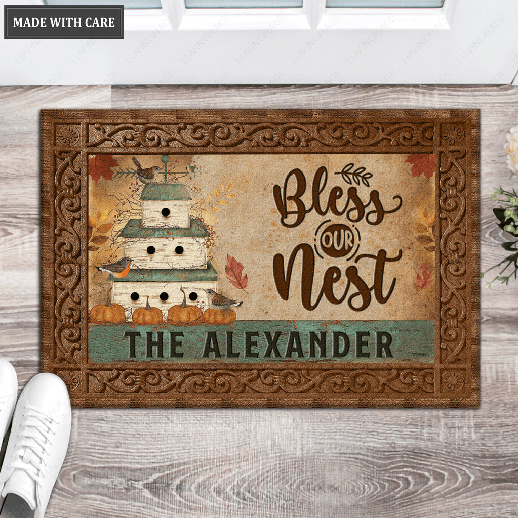 Personalized Birdhouse Primitive Bless Our Nest Doormat