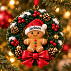 Personalized Gingerbread Family Christmas Wreath 3D Ornament – Custom Names Christmas Gift