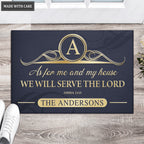 Elegant Navy Ornate Serve The Lord Personalized Doormat