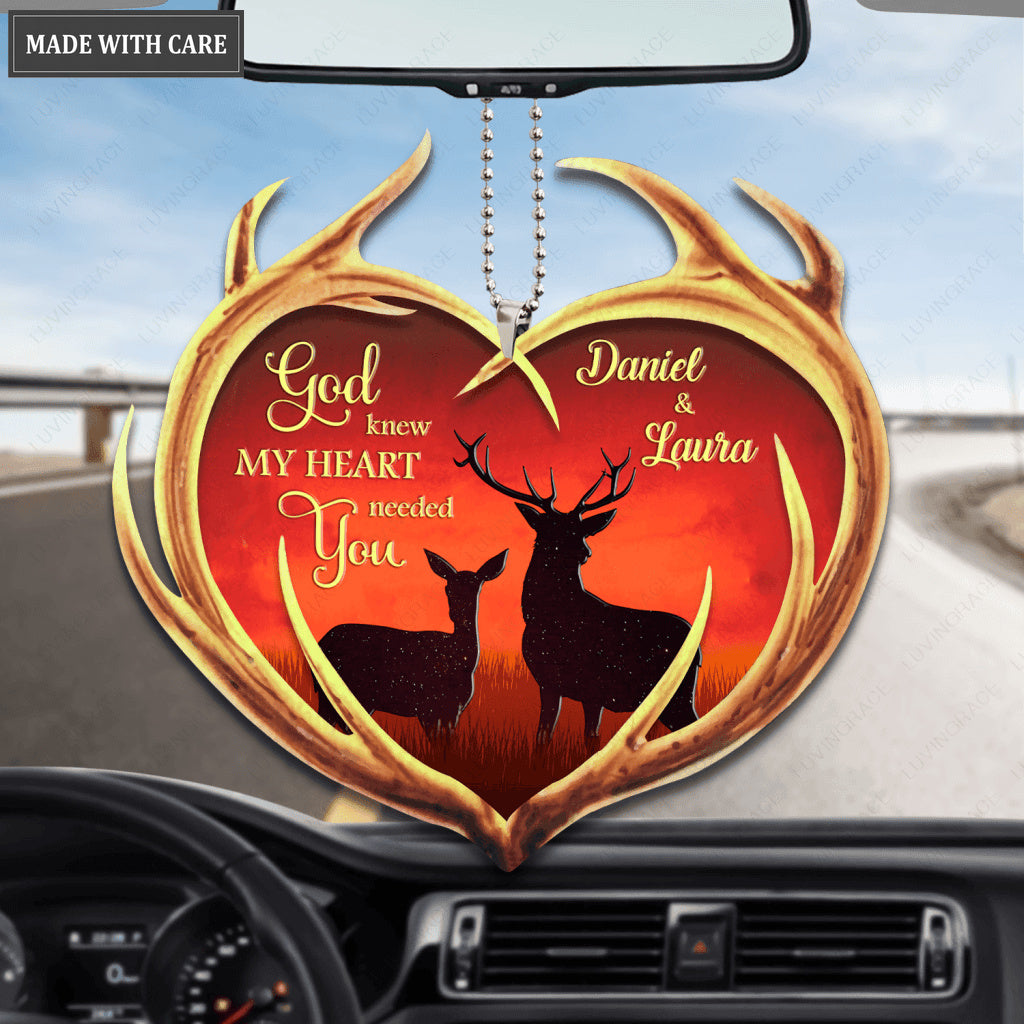 Personalized Deer Antler Heart God Knew My Heart Ornament
