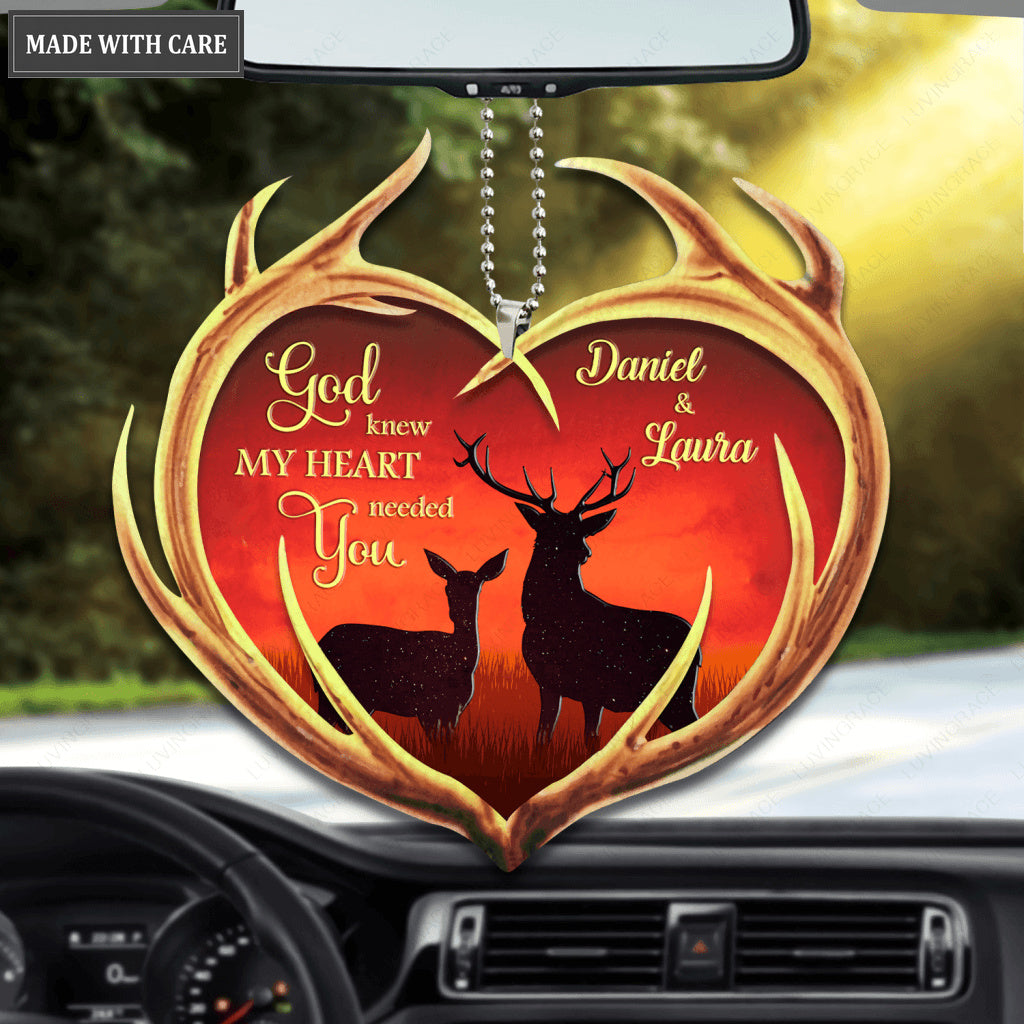 Personalized Deer Antler Heart God Knew My Heart Ornament