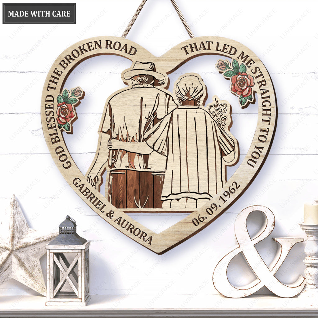 Couple Hugging God Blessed Customized Shape Wooden Sign