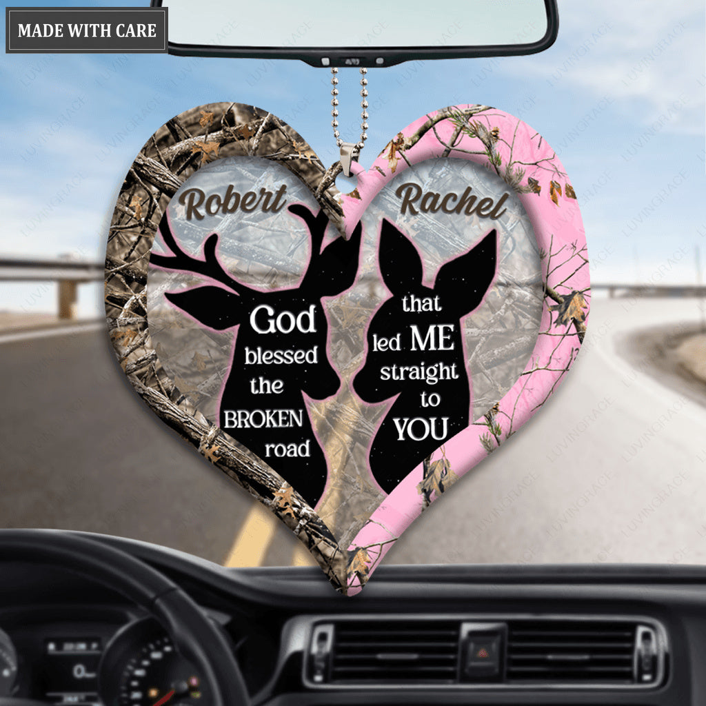 Silhouette Of Couple Deer God Blessed Personalized Ornament