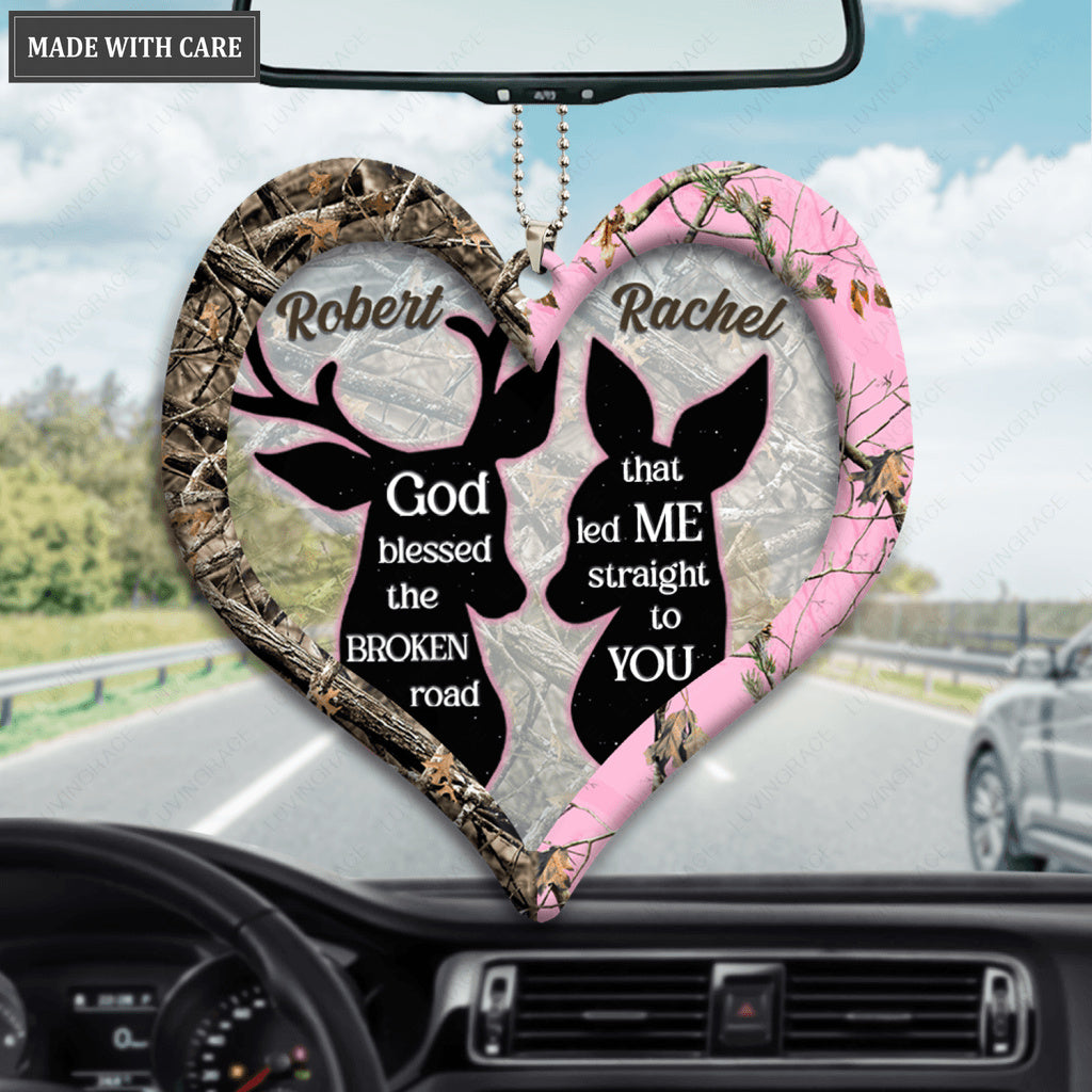 Silhouette Of Couple Deer God Blessed Personalized Ornament