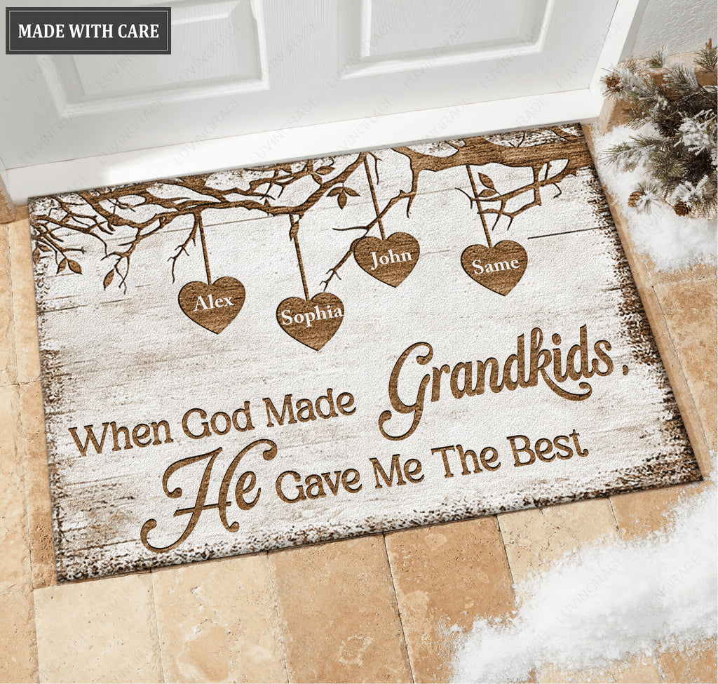When God Made Grandkids He Gave Me The Best Personalized Doormat