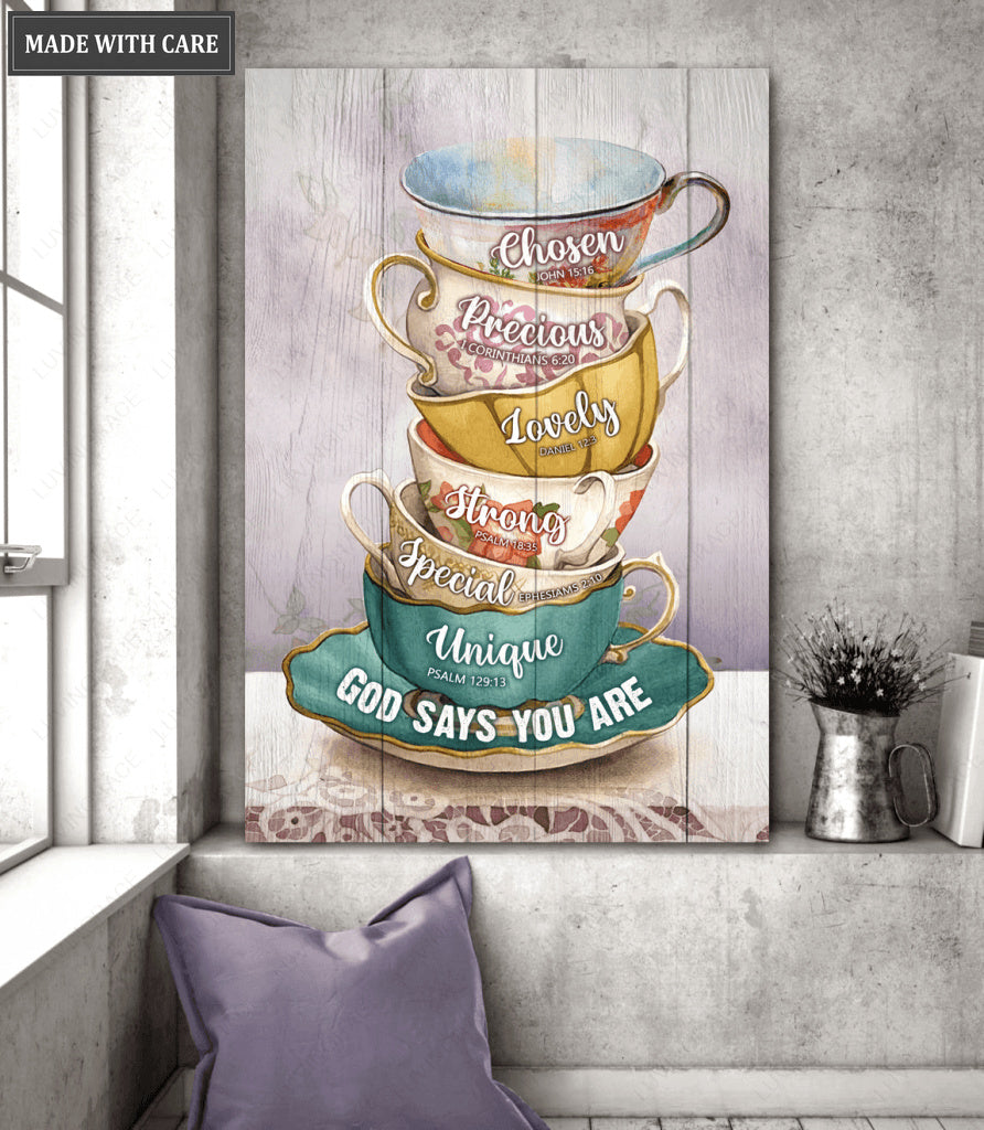 Cups God Says You Are Vintage Wall Art