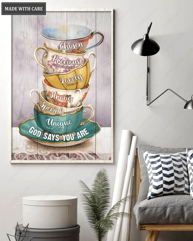Cups God Says You Are Vintage Wall Art