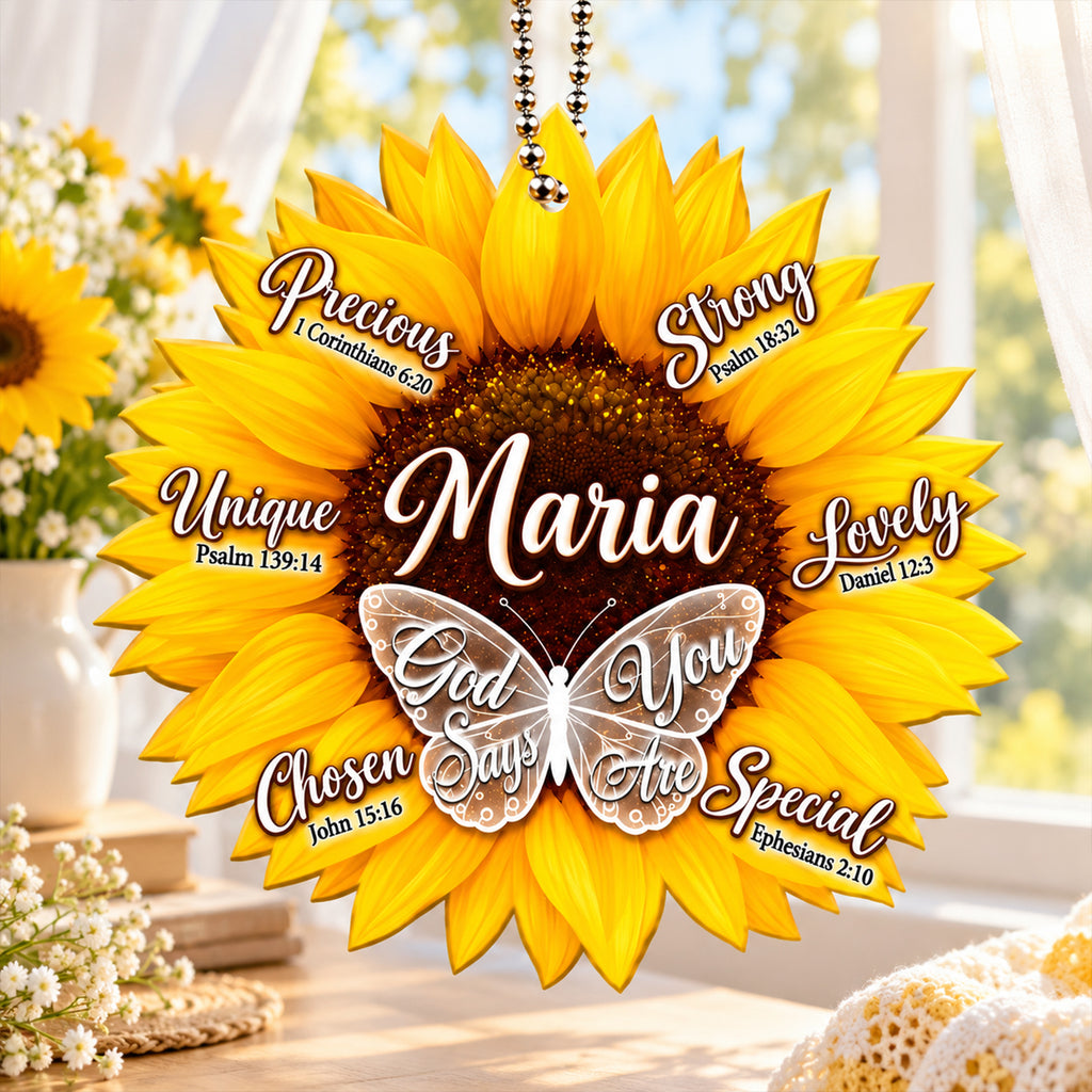 Personalized Name God Says You Are Sunflower Car Ornament - Inspirational Gift for Her
