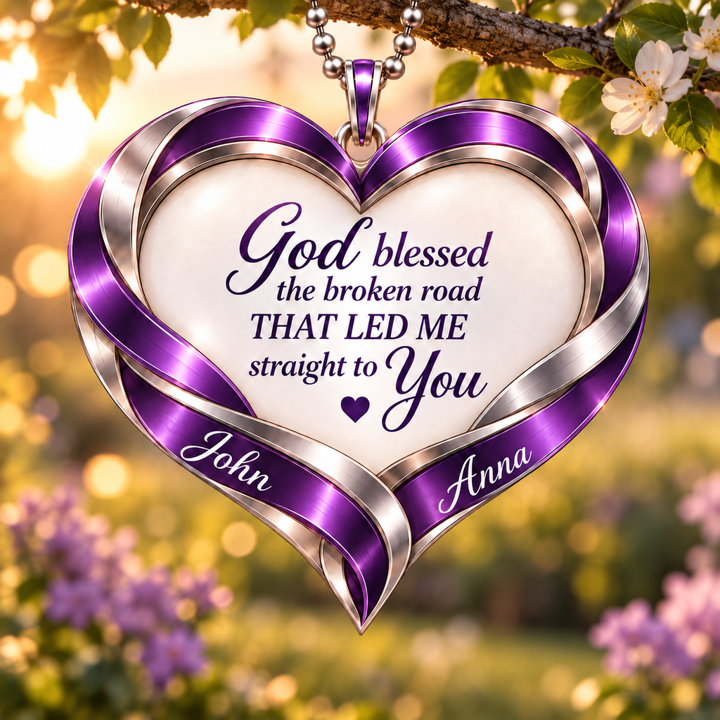 Personalized Heart Couple Ornament  - Custom Names God Blessed Heart Car Ornament Gift for Couples, Anniversary Gifts for Husband & Wife
