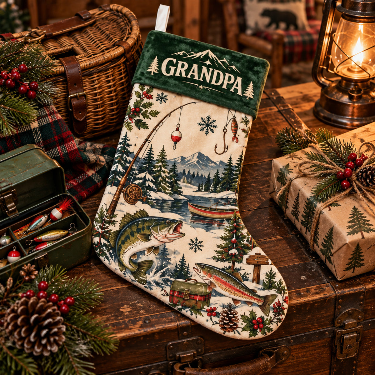 Personalized Fishing Christmas Stocking – Custom Name Gift for Fishing Lovers