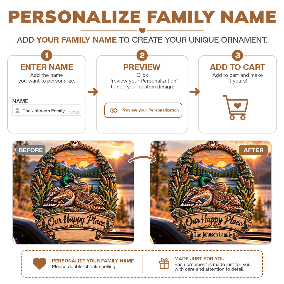 3D Raised Personalized Name Duck Family Christmas Ornament