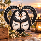 Personalized Penguin Couple Ornament - Custom Names God Blessed Heart Car Ornament - Perfect Gift for Couples, Anniversary Gift for Penguin Lovers