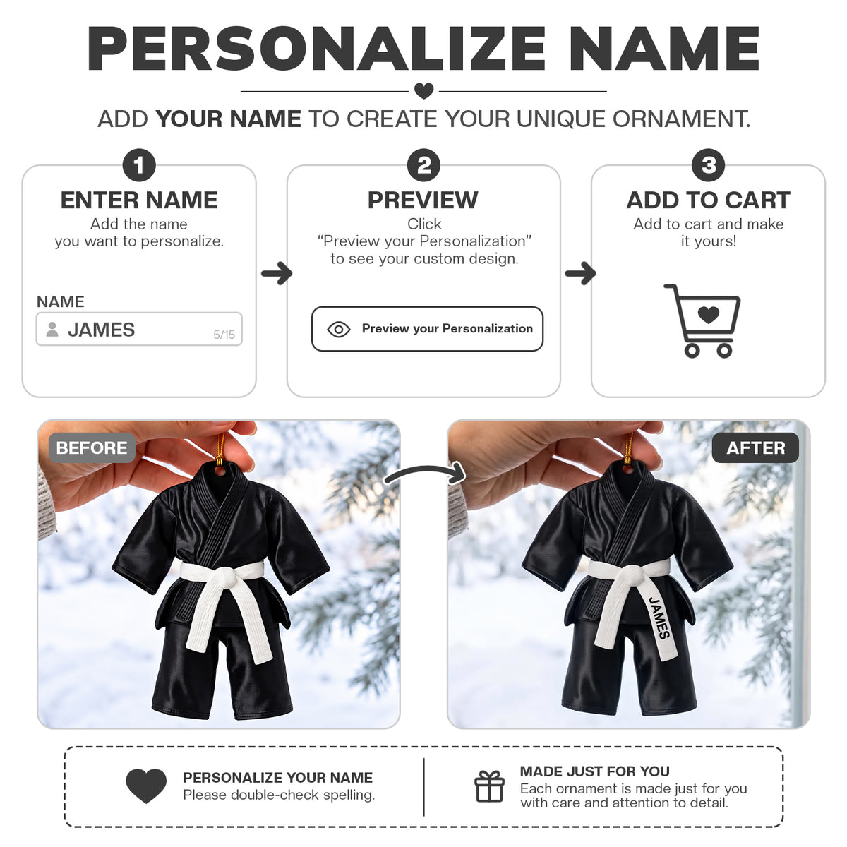 3D Raised Personalized Karate Uniform Christmas Ornament