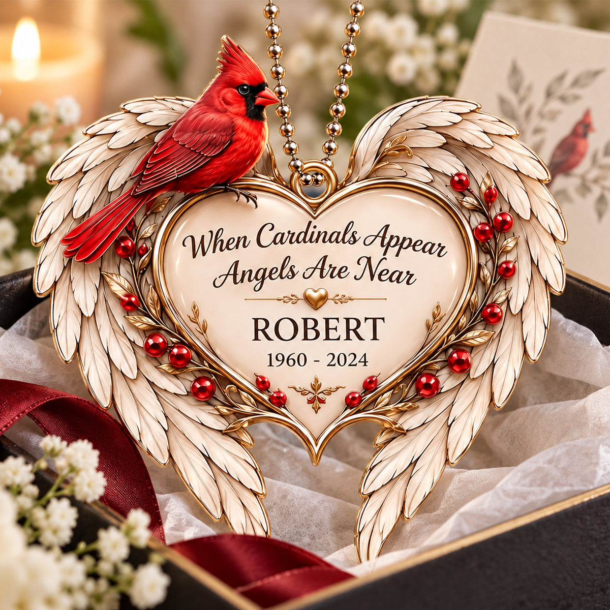 Personalized Name & Years Cardinal Angel Wings Memorial Ornament – Sympathy Gift for Loss of Loved One