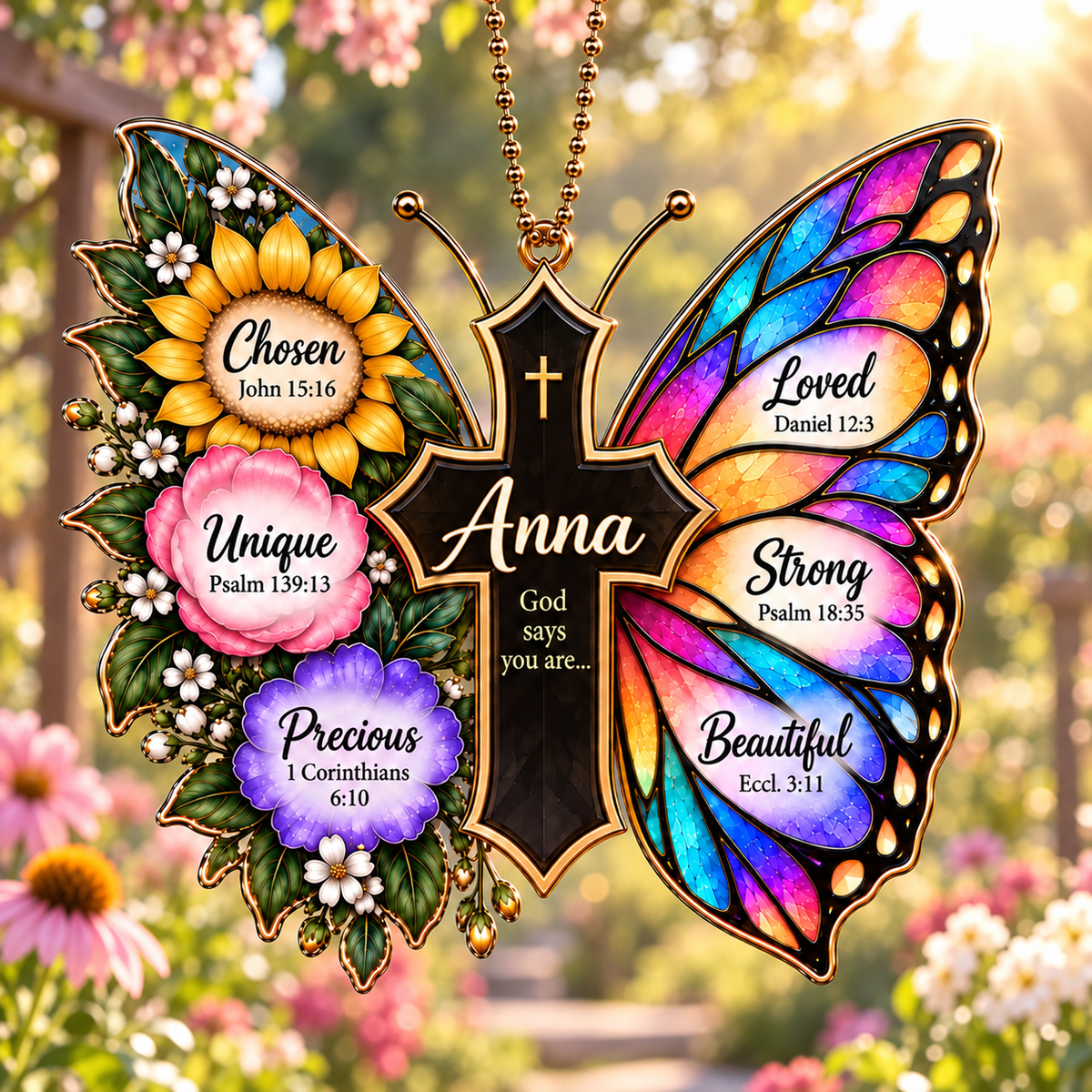 Personalized Butterfly Cross Ornament, Custom Name God Says You Are Christian Gift for Her, Gift for women