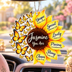 Personalized Names You Are Butterflies and Sunflower Car Ornament - Faith Gift for Her