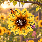 Personalized Sunflower Christian Ornament - Custom Name You Are Strong Sunflower Car Ornament -Inspirational Gift for Her