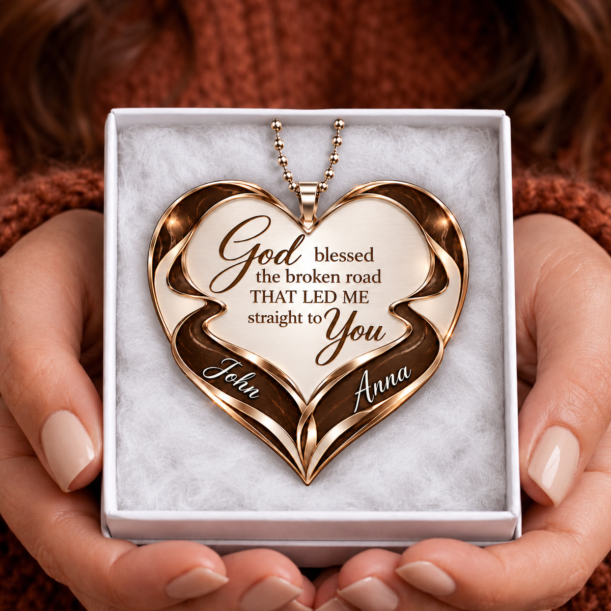 Personalized Christian Heart Ornament, Custom Couple Names God Blessed Heart Car Ornament - Gift for Couples, Inspirational Gift for Husband & Wife