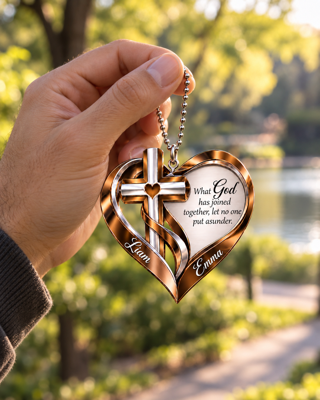 Personalized Names Memorial Cross Heart Ornament – What God Has Joined Together Car Ornament - Ideal Gift for Couples, Anniversary Gift for Jesus Lovers